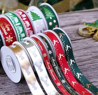 Christmas Ribbon Double-sided Threaded Packaging Gift Accessories Decoration Polyester Ribbon 3 detail view 3