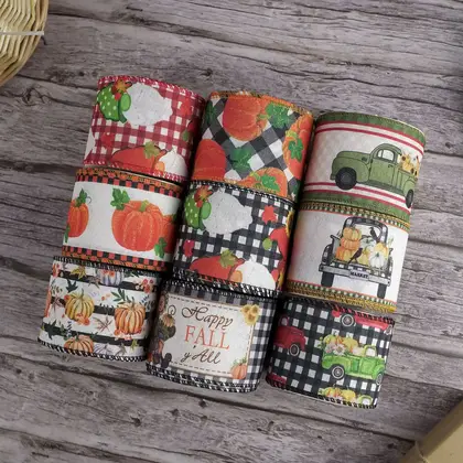 63mm Wide Iron Wire Edge Kaoke Ribbon Thanksgiving Pumpkin detail view 2