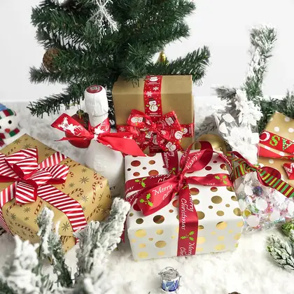 Christmas Ribbon Gift Box Packaging Accessories Decorative Polyester Ribbon 2 detail view 3