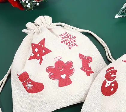 Custom Christmas Gift Bag Drawstring Candy Burlap Portable Can detail view 2