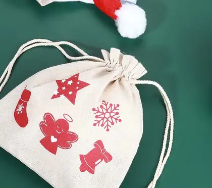 Custom Christmas Gift Bag Drawstring Candy Burlap Portable Can detail view 3