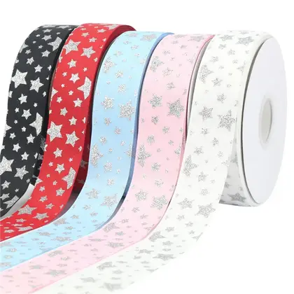 3.8cm Printed Silver Onion Ribbon Flowers Gift Packaging Thread detail view 3