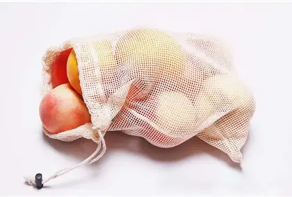 Organic 100% Cotton Mesh Bag Drawstring for Vegetables supplied by BY Boyuan