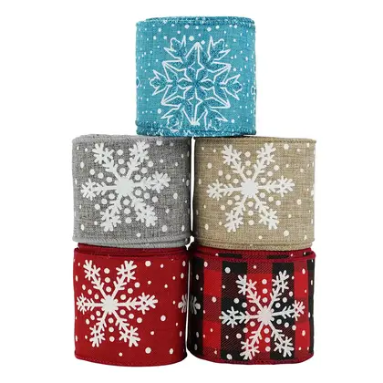 Ribbon 6.3cm Christmas Iron Wire Edge Imitation Linen Plaid detail view 3