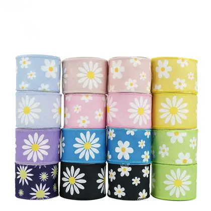 Ribbon 63mm Wide Wire Edge Koke with Small Daisy detail view 3