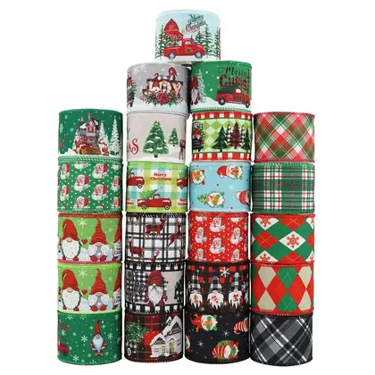 Ribbon Christmas Wire Edge Coker with Decoration Imitation Linen detail view 2