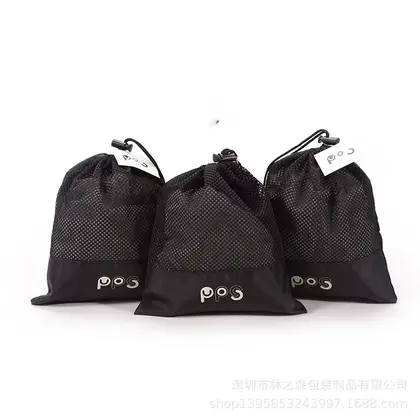 Shenzhen Customize Polyester Mesh Stitching Storage Bag Drawstring Pockets detail view 2