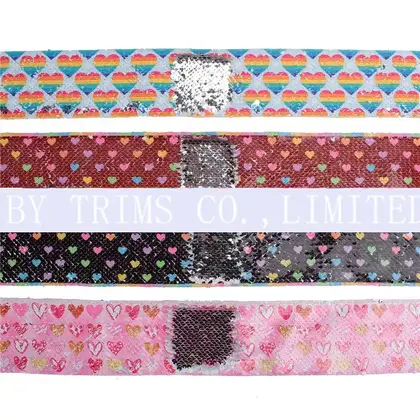 Silver Fish Scale Valentine's Day Ribbon Flip Two-color Sequin detail view 3