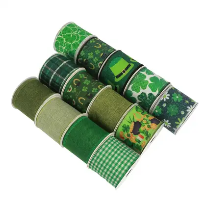Wire Edge Coker Ribbon Shamrock Dot Green Irish Festival supplied by BY Boyuan
