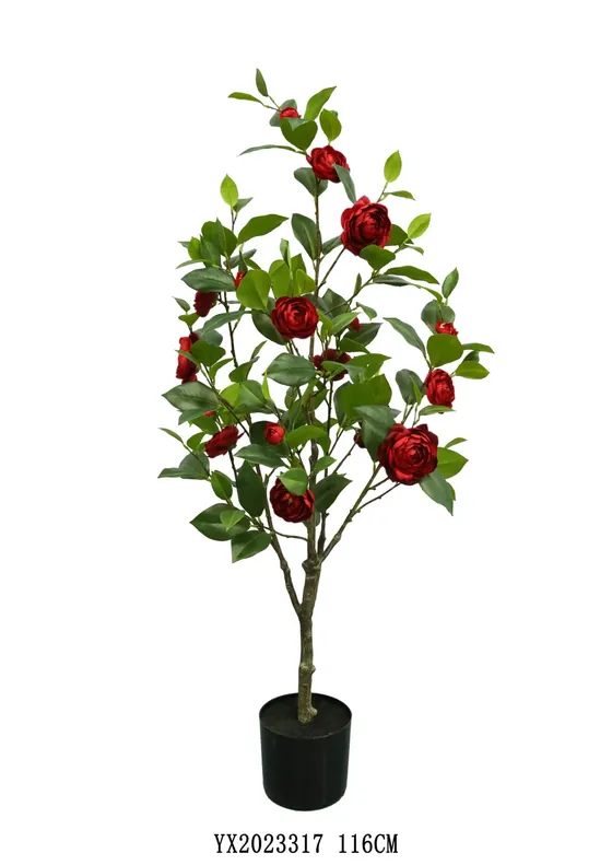 142 Leaves 15 Flowers Camellia 116 cm artificial tree