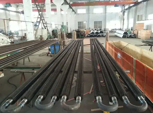 Longitudinal fin tubes stacked after welding