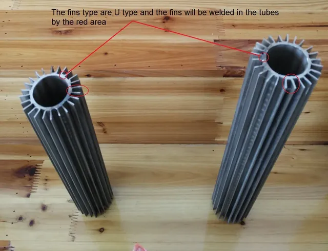 Longitudinal fin tube sample with straight fins welded along the tube axis