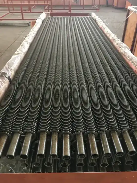 Spiral fin tube lengths in the welded fin workshop