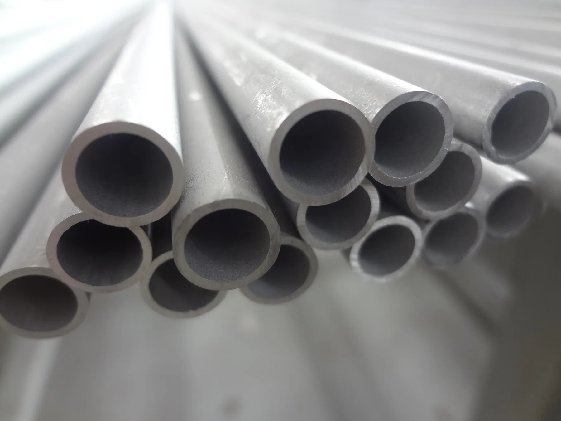 Seamless stainless steel tubes stacked in the tube workshop