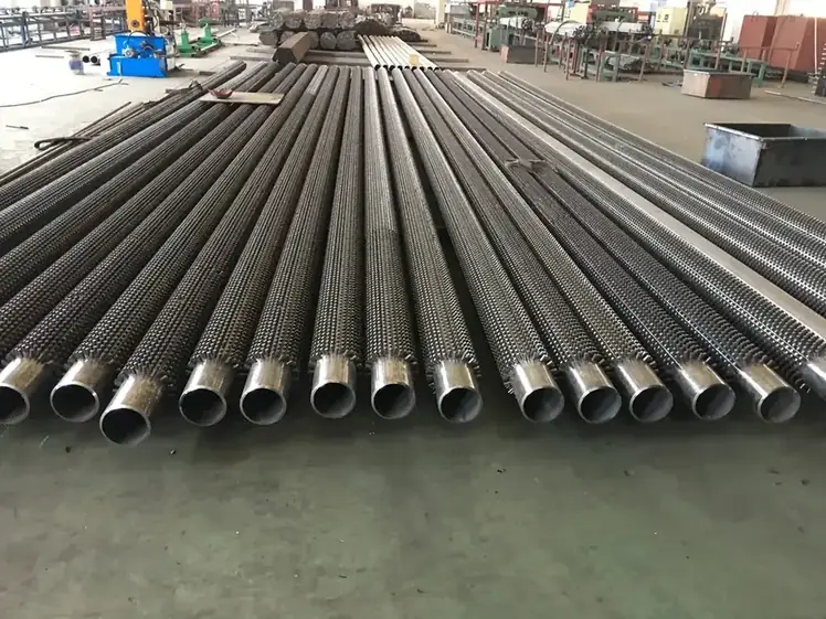 Stud fin tubes prepared for furnace bank assembly