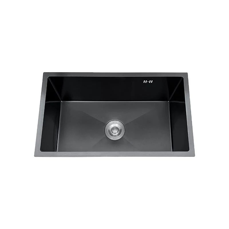 Single bowl kitchen sink in a black nano finish with a rear waste