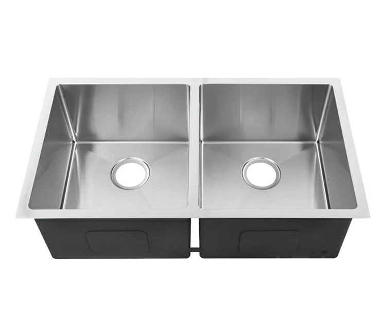 Double bowl stainless steel undermount sink with a low central divider