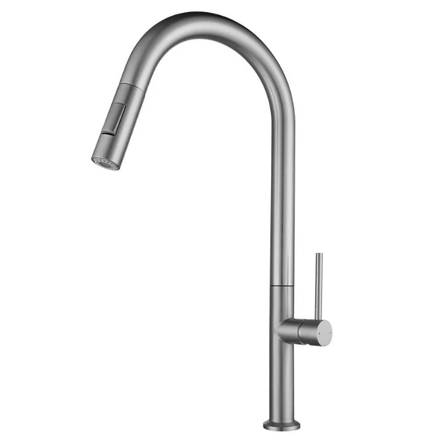 Brushed pull-down kitchen mixer with a two-spray head