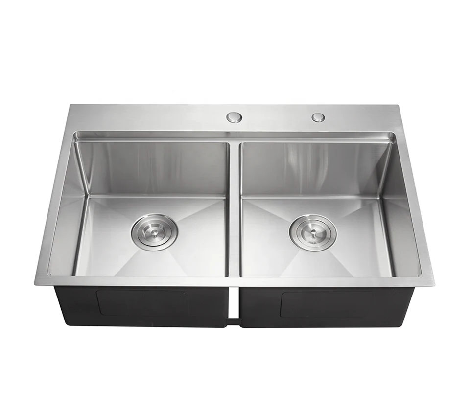 Double bowl topmount sink with rounded internal corners