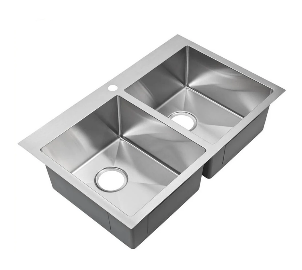 Double bowl topmount stainless steel sink with two waste openings