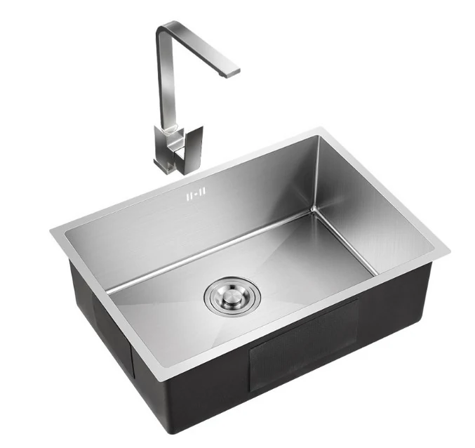 Single bowl undermount sink shown with a wall mounted kitchen spout
