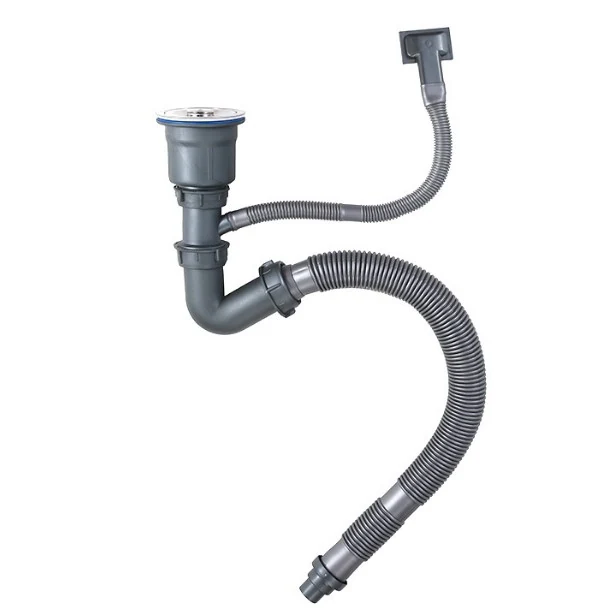 Single bowl sink waste kit with a stainless strainer and a flexible siphon pipe