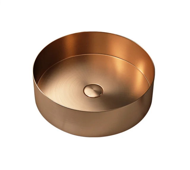 Round rose gold stainless steel counter-top wash basin