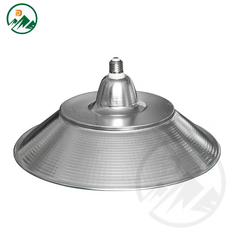 High bay fixture mounted on a ceiling with E27 bulb installed
