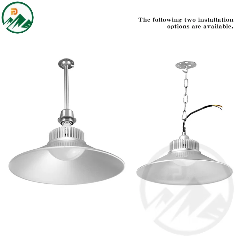 Top-down view of the high bay light with the suspender chain attached