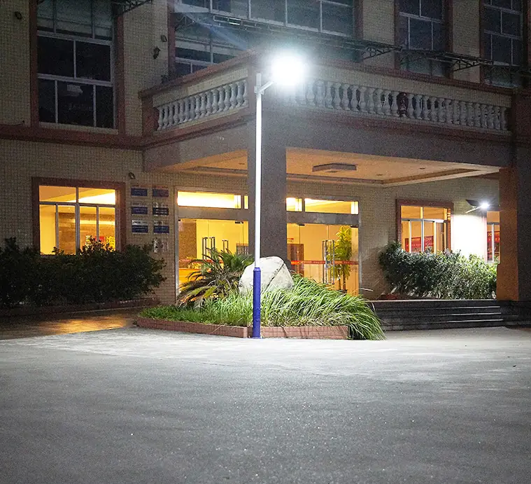 Nighttime effect of the solar street light lighting a pathway