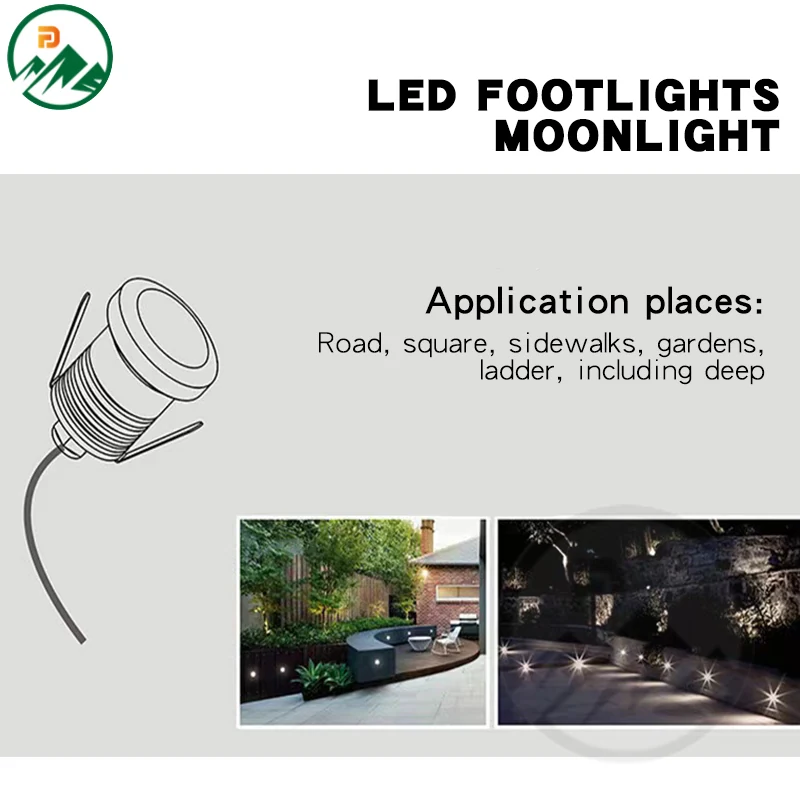 LED underground light in a garden path with subtle accent lighting at night