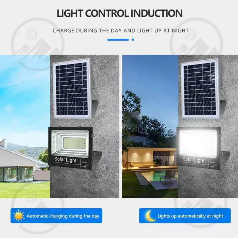 Side view of the solar flood light with die-cast aluminium housing and IP65 sealing