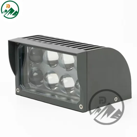 24W LED wall lamp with fixed snoot and aluminium body, mounted on a wall