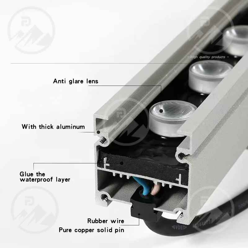 Side view of the wall washer showing the baffle and die-cast aluminium housing