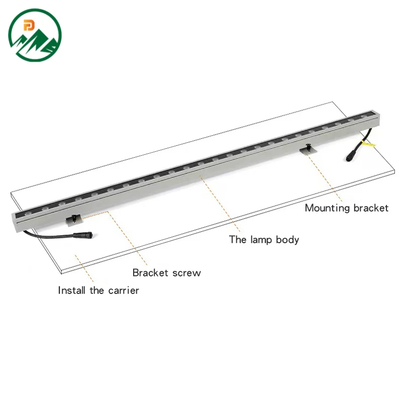 Dimension drawing of the L1000 x W38 x H55mm wall washer with support