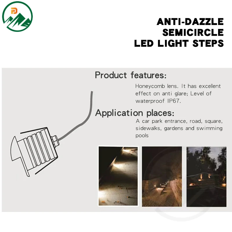 LED underground light installed in a garden path with the half-mask directing light downward