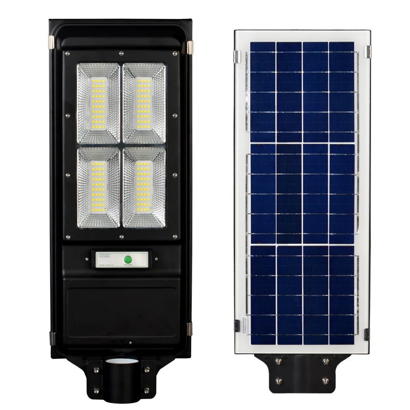 Side view of the 40W solar street light showing the 460 x 215 mm lamp and 400 x 210 mm solar panel