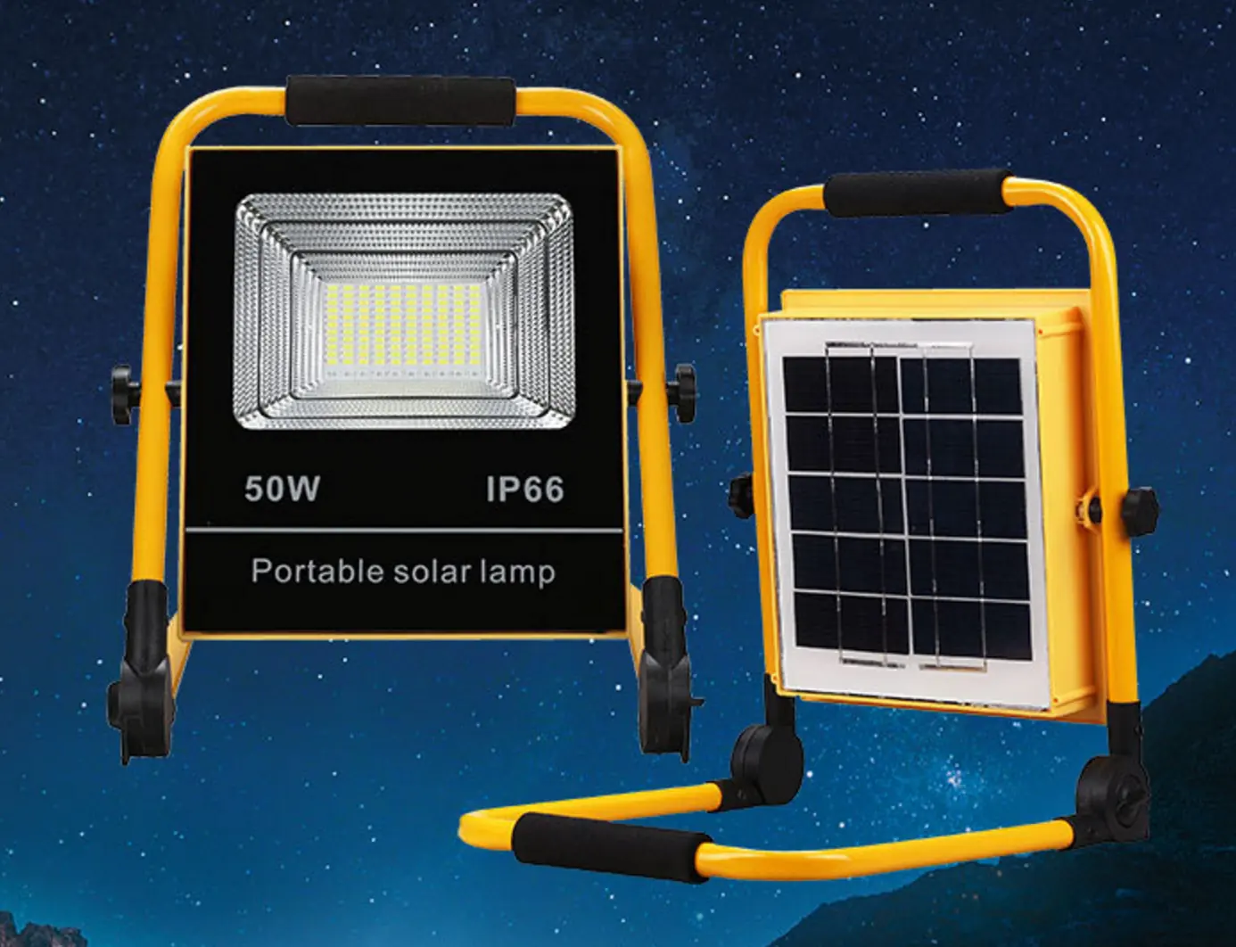 Front view of the solar-powered emergency light with multiple brightness modes