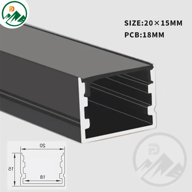 Cross-section view of the aluminium profile showing internal cavity for LED strip