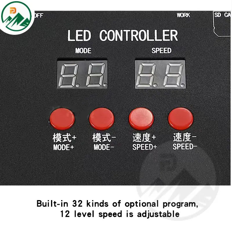 Side view of the DMX controller showing power input and signal connectors