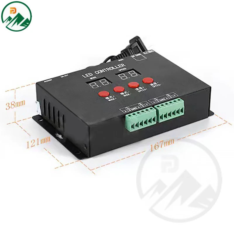 Close-up of the DMX address setting dip switches on the controller