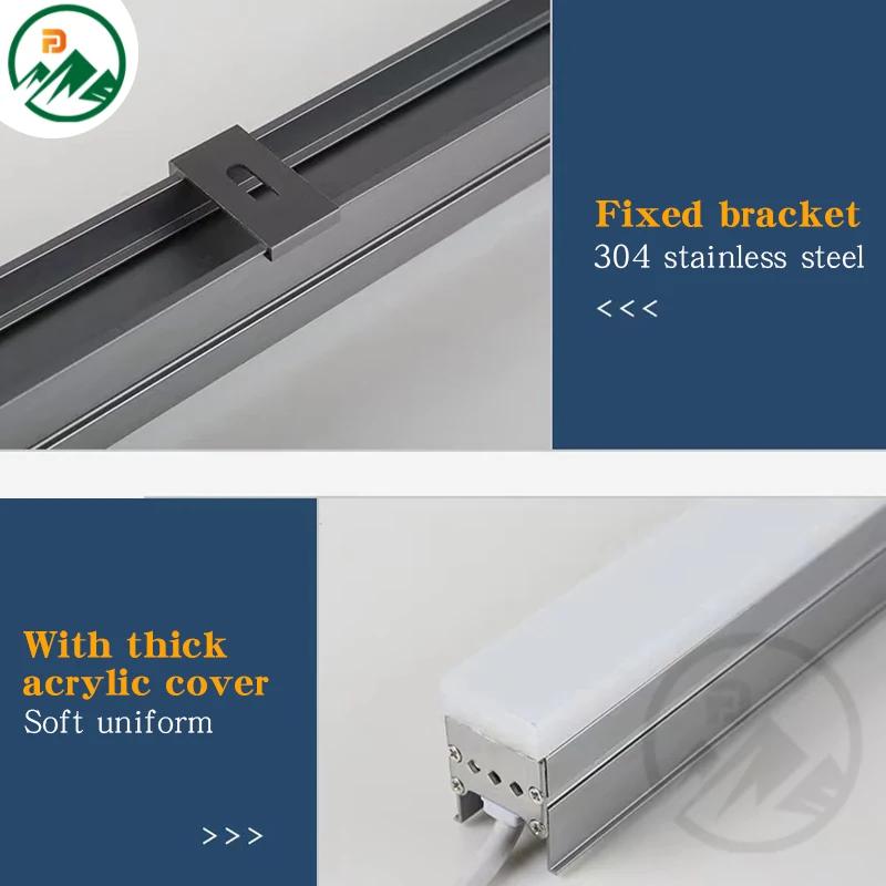 Detail shot of the acrylic diffuser and sealed joints on the linear light