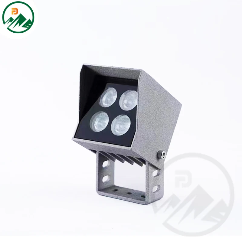 Front view of the flood light with visible lens and mounting bracket