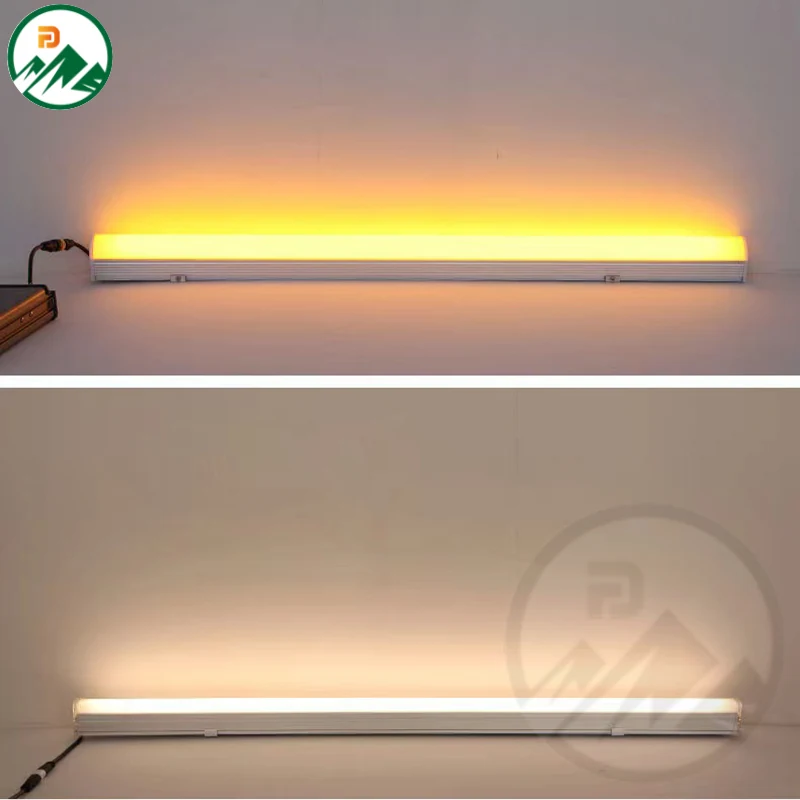 LED outdoor tube installed on a building facade with even illumination across the surface