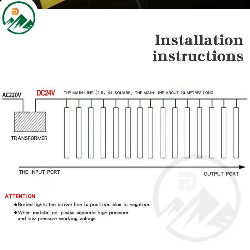 Installation of the linear underground light in a paved courtyard at night