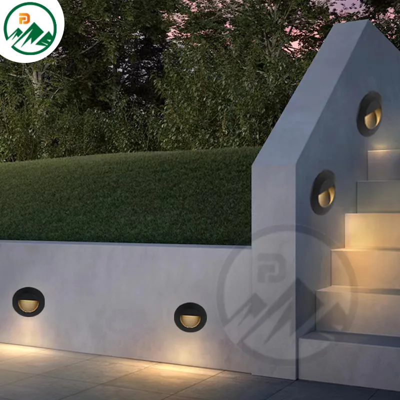 Fixture installed in a garden setting at a building corner
