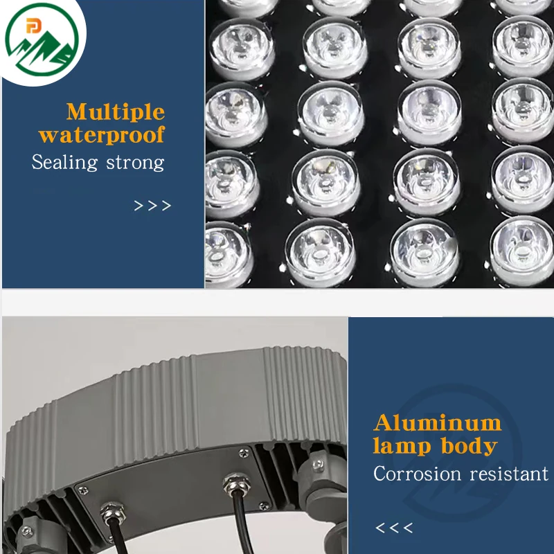 Close-up of the front lens and housing of the LED tree light with IP65 seal