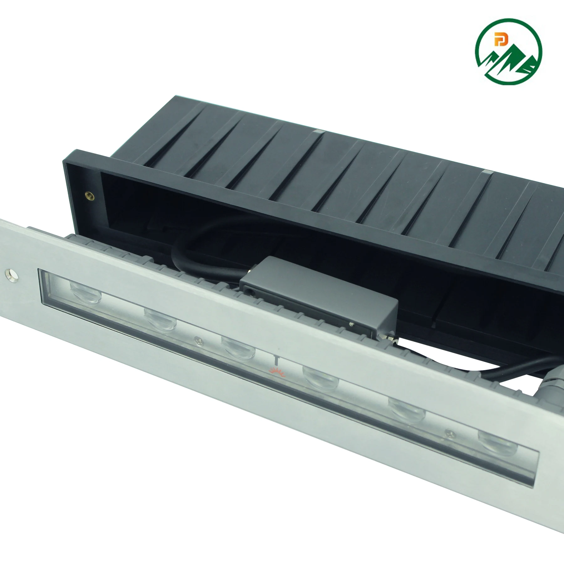 Side view of the linear LED underground light with sealed joints and driver housing