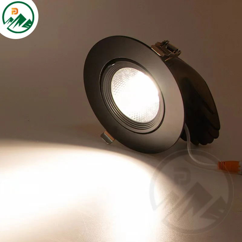 Close-up of the rotatable beam mechanism inside the downlight housing