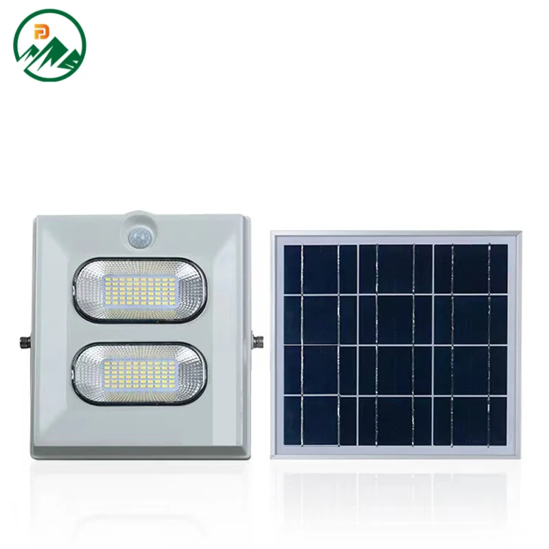Side view of solar flood light showing ABS and aluminium housing with 5730 LED array